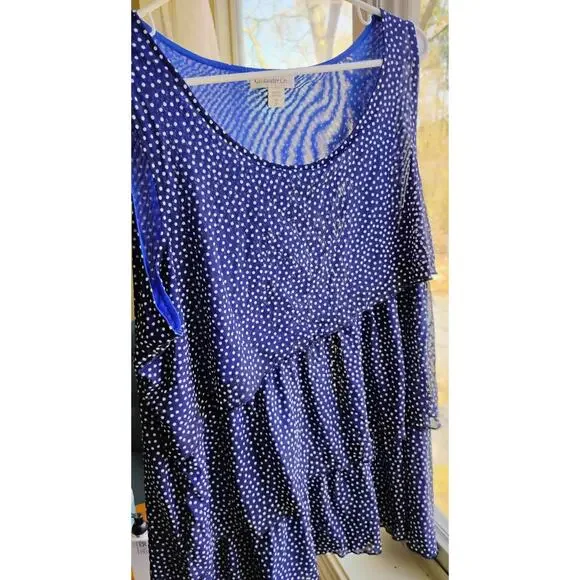 1X Coldwater Creek Blue And White Polkadot Layered Ruffles Sleeveless Blouse. 18 - Picture 14 of 16